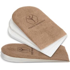 Mars Wellness Gel Heel Lift - 3 Layers, 1/8" per Layer, Adjustable Height - Soft Suede Top Heel Cups for Heel Pain Relief - Shoe Lifts Men, Heel Lifts for Women and Men - Medium
