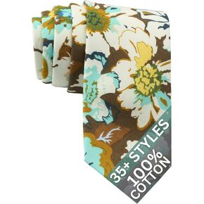Otis & Oliver Floral Print Skinny Necktie ، قطن 100 ٪ ، رائع لحفلات الزفاف والرقصات والبعثات والعريس والعدالة
