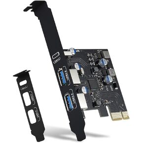 بطاقة USB PCIE توصيل طاقة 18 وات، منفذ PCI Express 3 (النوع C، 2 × النوع A) بطاقة توسيع بطاقة الشحن السريع PCIe USB 3.0 مع دعامة منخفضة المستوى لأجهزة الكمبيوتر المكتبية التي تعمل بنظام التشغيل Windows XP/7/8/10 ونظام التشغيل Mac OS