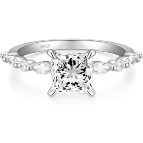 2CT Moissanite Engagement Rings for Women D Color VVS1 Clarity 925 Sterling Silver Princess Cut Moissanite Wedding Marquise Promise Band Rings for Women Size 3-11