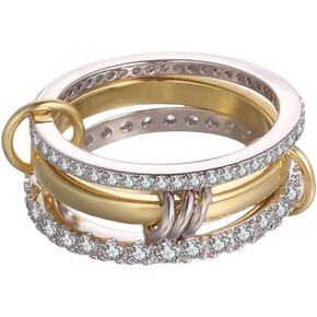 18K Gold Plated Stackable Rings for Women Cubic Zirconia Ring Promise Rings Set Dainty Bands Jewelry for Christmas Valentine's Day