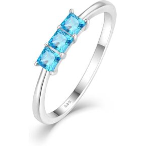 YL Square Cushion Princess Cut Promise Ring for Women, Solid Sterling Silver 18K White Gold Plated Rectangular Birthstone Stacking Wedding bands Jewelry in Kuwait