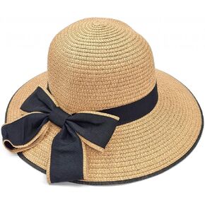 Girls Bowknot Fedora Straw Hat Wide Brim Summer Beach Cap Foldable Floppy Sun Visor Panama Bucket Hat for 5-10Y Kids