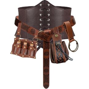 5PCS Renaissance Costume Sets Corset Waistband Belt Pouch Coin Purse Potion Bottle Vials Skirt Hike Medieval Cosplay