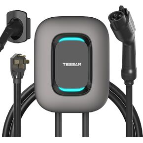 Tessan EV Charger Level 2 ، 40a/240V Electric Oper Station Fast Charging Station للمنزل ، معدات شاحن السيارات الكهربائية 25 قدمًا مع حامل للداخلية ، في الهواء الطلق ، NEMA 14-50 PLUT