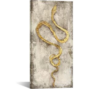 KREATIVE ARTS Vertical Abstract Canvas Wall Art, Textured Gold Foil and Glitter Oil Painting, Abstract Celestial Snake Decorations, 20x40'' Artwork for Living Room