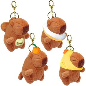 4 PCS Capybara Plush Keychain ، Capybara Toy Soft Capybara Plush for Girls Boys Birthday (خبز يمكن ارتداؤه ، أغطية دجاج ، أجنحة وذيل وذيل)