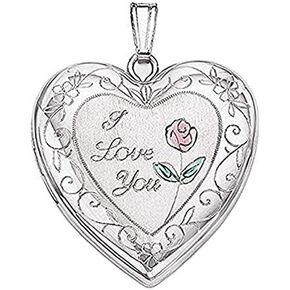 PicturesOngold.com الفضة الاسترليني أنا أحبك مع LOCKET HEART FLOWER للمينا - LOCKET Silver Silver Locket - الحجم هو 1 بوصة × 1 بوصة. مع نقش