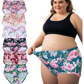 Women's Underwear Plus Size Panties High Waist Rose Floral Print 6 Pack XL-6XL Female Plus Brief Ladies Undies
