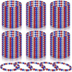 60 Pcs 4th of July Beaded Bracelets for Women Bulk Patriotic Bracelets for USA Memorial Day Independence Day, 7 Inch