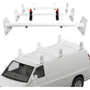 Universal Van Ladder Roof Racks, Adjustable Length 48''-67'', Van Roof Ladder Rack Fit for Chevy Express 1500 2500 3500 Ford Econoline GMC Savana Cargo Vans with Rain Gutter