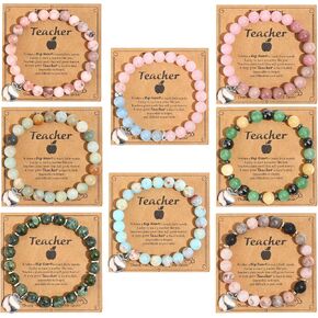 8pcs أساور تقدير المعلم هدايا للنساء للنساء المعلمون الحجر الطبيعي مرونة أساور حبة المعلم هدية المجوهرات in Kuwait