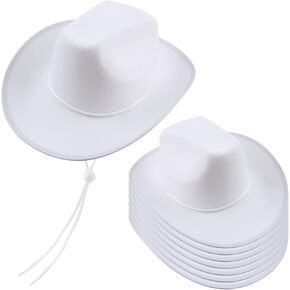 8 Pack Cowboy Hat Felt Western Hat for Women and Men Cowboy Cowgirl Theme Bachelorette Birthday Party (White)