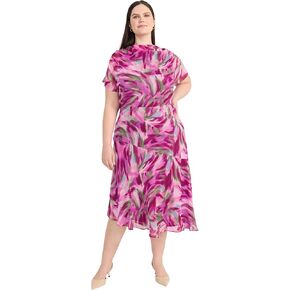 Maggy London Women's Semi Sheer Flutter Sleeve Cowl Neck Asymmetrical Midi Cocktail Dress