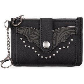 Montana West Small Wallet Women Black Credit Card Holder with Rfid Blocking Lining Western Wallet for Women with Keychain and Smooth Metal Zipper