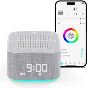 White Noise Machine with 32 Non Looping Natural Soothing Sounds Memory Function,32 Levels of Volume,8 Night Light, Sleep Timer,App Remote Control,Ldeal for Home Office Travel