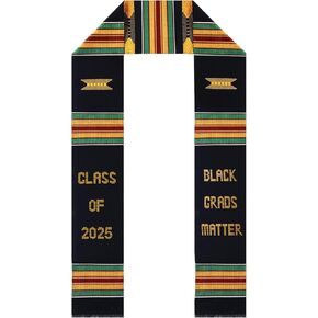 سرق Kente Graduation for Black Grads ، Craduation Sash Class of 2025 ، Kente Stole African Sash Generation ، Grads Black Matter 72 × 4.5 بوصة