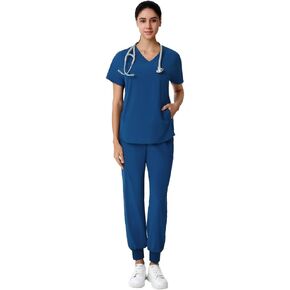 Scrubs Set for Women,Nurse Uniform Suit V-Neck Batwing Sleeve Top & Yoga Jogger Pants,Medical Uniform with 6 Pockets