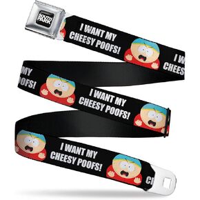 Paramount Network Belt, Seatbelt Buckle Belt, South Park Cartman I Want My Cheesy Poofs Pose Black, Adjustable