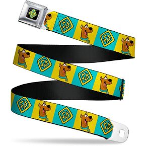 Scooby Doo Belt, Seatbelt Buckle Belt, Scooby Doo Pose and Dog Tag Blocks Yellow Blue, Adjustable