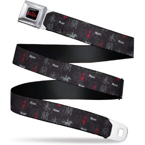 Buckle-Down Disney Belt, Seatbelt Buckle Belt, Mulan Elements Collage Grays Red White, Mens Womens Kids Adjustable
