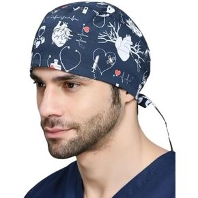 Printed Soft Cotton Tie-Back Scrub Cap Poplin with Inside Sweat Band Comfortable Unisex Head Bands Cap