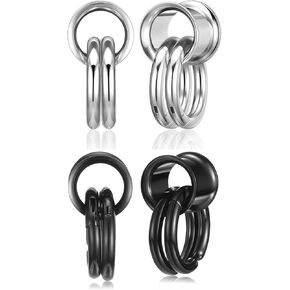Jovivi 2 Pairs Silver Black Ear Gauges with Hoop Rings Hypoallergenic 316L Stainless Steel Ear Stretchers Plugs Tunnels (0G-9/16) 8mm-14mm Body Piercing Jewelry