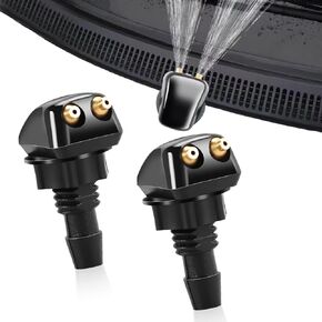 2 PCS Front Windshield Washer Nozzles, Double-hole Jet Straight Column Water Sprayer, Window Wiper Nozzle, Universal for Most Cars Washer Spray Jet Kit (Black)