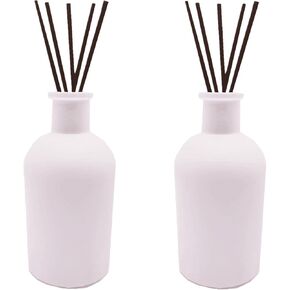 2PCS 200ml Reed Glass Diffuser Set，Essential Oil Container,6.7oz Refillable Empty Glass Bottles with Sticks,Diffuser Jars for Home Oil Fragrance Matte White (200ml Round)