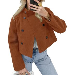 Cicy Bell Womens Cropped Pea Coat Casual Double Breasted Stand Collar Long Sleeve Fall Short Jackets Outwear