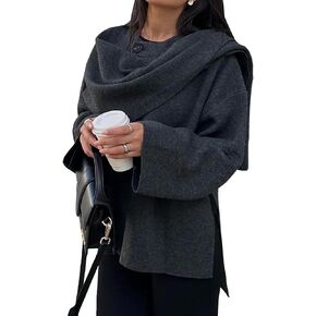Womens Oversized Scarf Jacket Wool Blend Coat Long Sleeve Button Wool Coats Overcoats(-Black-S), Small