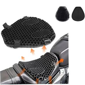 Motorcycle 3D Honeycomb Gel Cushion with Shock Absorption Function and Relief MassageBreathable for Long Rides Plus 4 Seasons Cover Inside Also, black