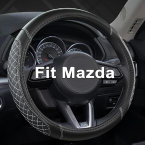 West Llama Car Steering Wheel Cover for Mazda 3,5,6,CX-3,CX-5,CX-30,CX-50,CX9,CX-9,MX-5 Miata,CX-7,RX-8,14.5-15 inches(Black-Standard Size)