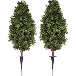 3FT Artificial Boxwood Bush Topiary Tree UV Resistance Rated with Spike. Easy to Push in The Ground.Plant Looks Great in a Planter Anywhere. Indoor/Outdoor Decor 2 Pack