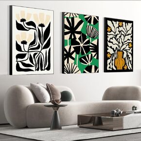 FCHUI المعاصر الحد الأدنى الجدار الفن 16 "× 24" مجموعة من 3 مجردة عالمية الطبيعية ملصق شهير أطر السود
