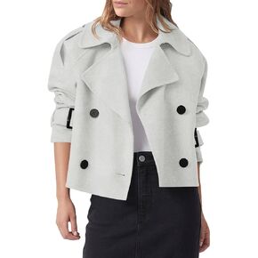 Cicy Bell Womens Cropped Trench Coat Double Breasted Notched Lapel Pea Coats Wool Blend Jacket Outerwear