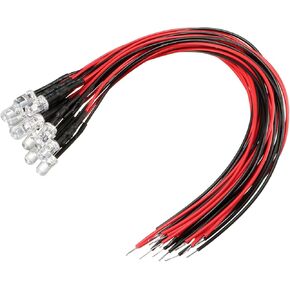 YOKIVE 30 قطعة 5 مم من مصابيح LED ثنائية منتشرة مسبقًا، الإضاءة والديكور، رائعة للمصباح، المشروع العلمي، الحفلات، السيارة، الأعمال اليدوية اليومية (أبيض، 20 مللي أمبير، DC9-12V)