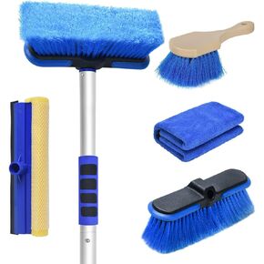 62'' Car Wash Brush with Long Handle, Scratch-Free Soft Bristles Sturdy Car Wash Mop, Extension Pole Cleaning Brush Kit Wash Towel Windshield Squeegee Wheel Tire Brush for Car Truck RV