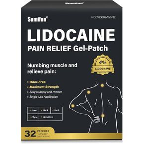 Sumifun Lidocaine Patches Maximum Strength 4% Lidocaine, 32 Count | Pain Relief Patches for Back, Neck, Knee, and Shoulders | Large Size and Long Lasting | Soothes Nerves, Joints, and Injuries