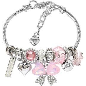 DS Charm Bracelets for girls,exquisite cute cartoon friendship Silver bracelets Stainless Steel Bangle with birthday Gift box, Adjustable girls jewelry Suitable for holiday gifts