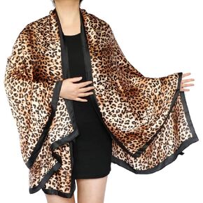 70x35in Women Leopard Animal Print Silk Head Hair Satin Scarf Wrapping Long Summer Lightweight Shawl Travel