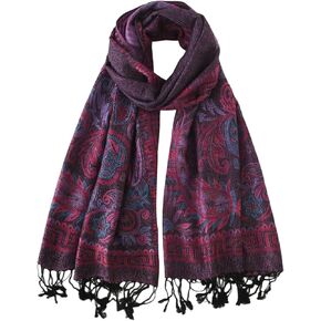 Paisley Pashmina Rave Shawl Scarf-Women's Reversible Ethnic Jacquard Pashmina Wraps for Evening Travel