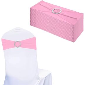 Pink Chair Sashes, 30PCS Elastic Spandex Chair Sashes, Bows Chair Bands Chair Cover Bands Ties with Buckle Slider for Wedding Party Universal Ceremony Banquet