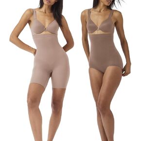 SPANXsculpt Seamless Higher Power Short & Higher Power Panties - Lightweight, All-Day Comfort - Core Control Shapewear - High-Waisted Underwear - Cafe Au Lait - L