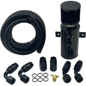 10AN Baffled Oil Catch Can Breather Can with Drain Valve 750ML Bundle and 10FT 10AN 5/8'' Fuel Line Fitting Kit Nylon Braided CPE Oil Hose