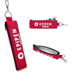 1 Pack EpiPen Carry Case Insulated,Red Epipen Holder Bag with Carabiner-for 1 EpiPen Asthma Allergy Medication,Sports Outdoors Travel Epipen Case for Walking or Running