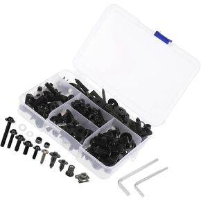 195pcs Universal Motorcycle Fairing Body Bolts Fastener Clips Screws Nuts Black for Kawasaki for Suzuki for Honda for Yamaha for BMW Stable