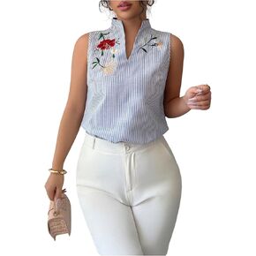 SOLY HUX Women's Work Outfits V Neck Sleeveless Blouses Summer Casual Tank Tops Business Office Dressy Striped Shirts