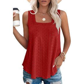 WEESO Womens Tank Tops Square Neck Sleeveless Beach Vacation Clothes Loose Fit Casual Summer Tops