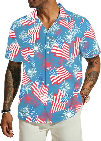 Men's Hawaiian Floral Shirt Cool V Neck Button Down Shirts Tropical Holiday Beach Shirts Casual Short Sleeve Mens Shirt in Kuwait